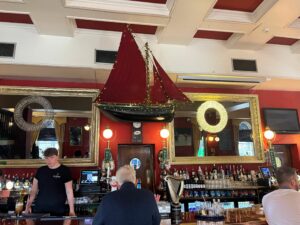 The decorative Galway hooker above the bar at The Galway Hooker